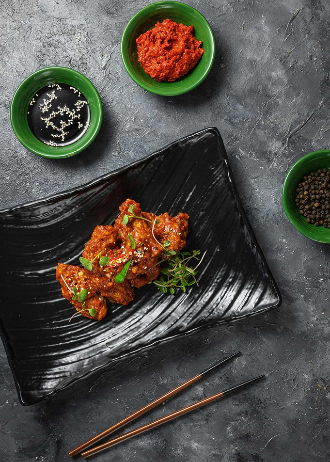 Korean Fried Chicken with Condiments
