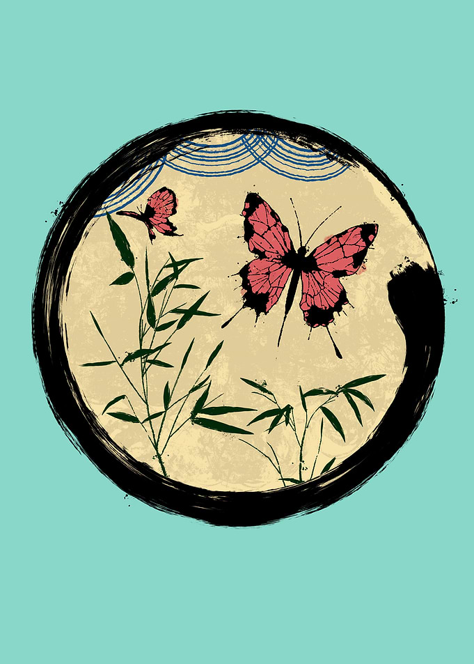 Butterfly and Bamboo Zen Circle Art