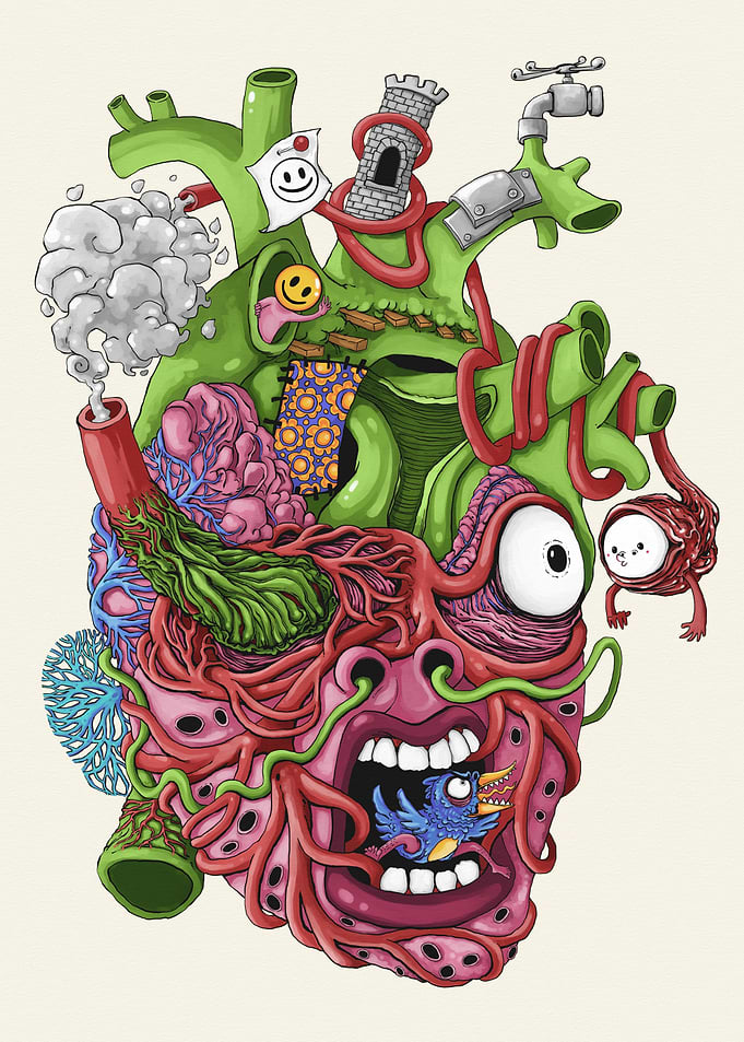 Surreal Anatomical Heart Illustration