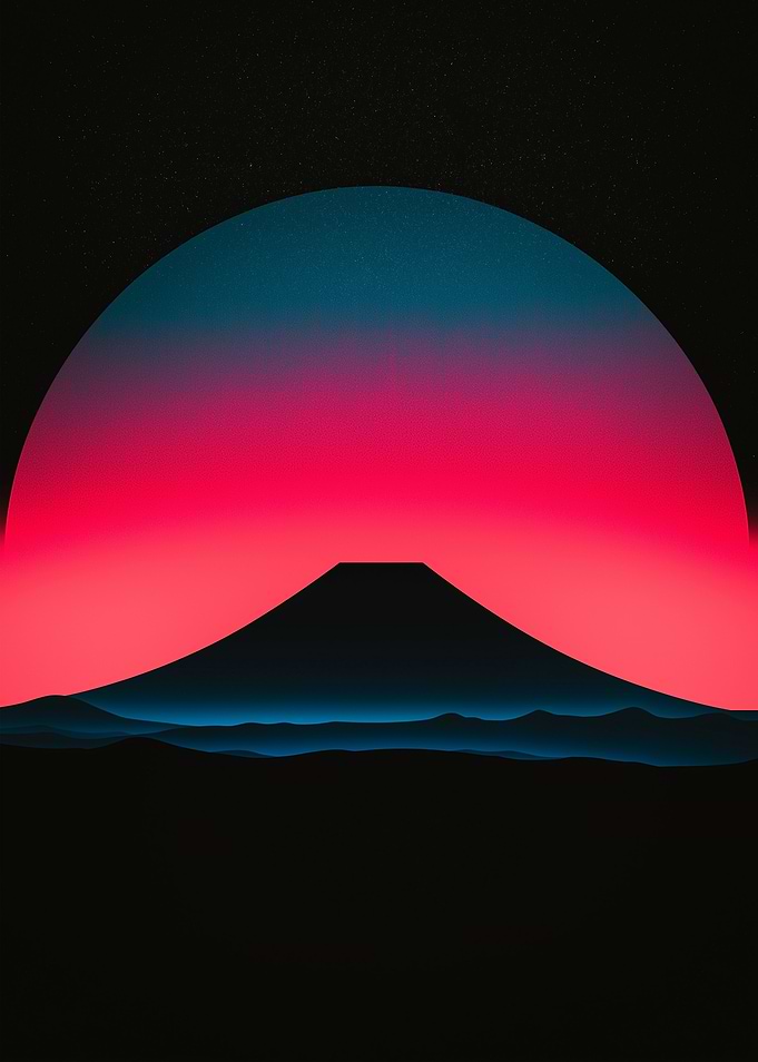 Mount Fuji Sunset Synthwave