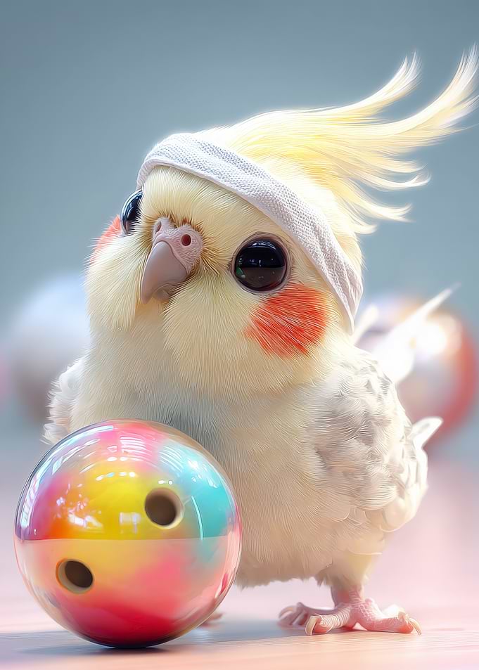 Cockatiel with Bowling Ball and Headband