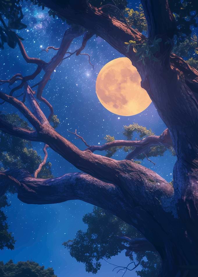 Tree branches against a starry night