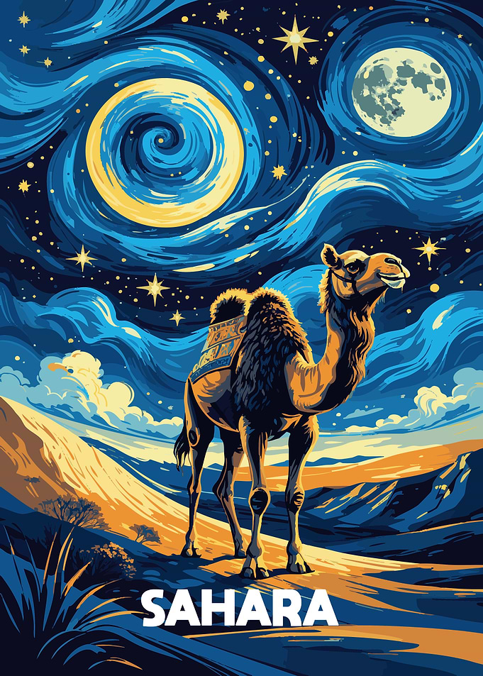 Sahara Desert Camel Night Art