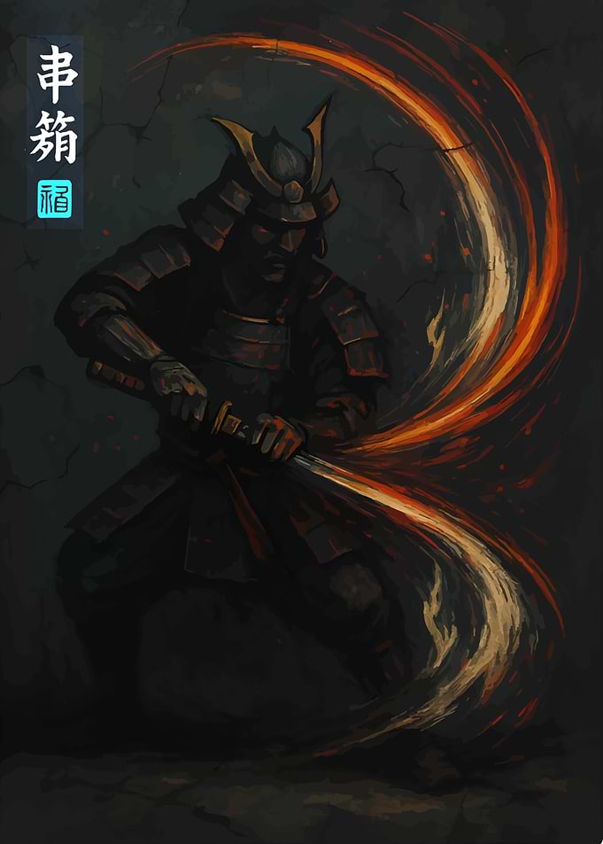 Samurai Warrior with Fiery Sword
