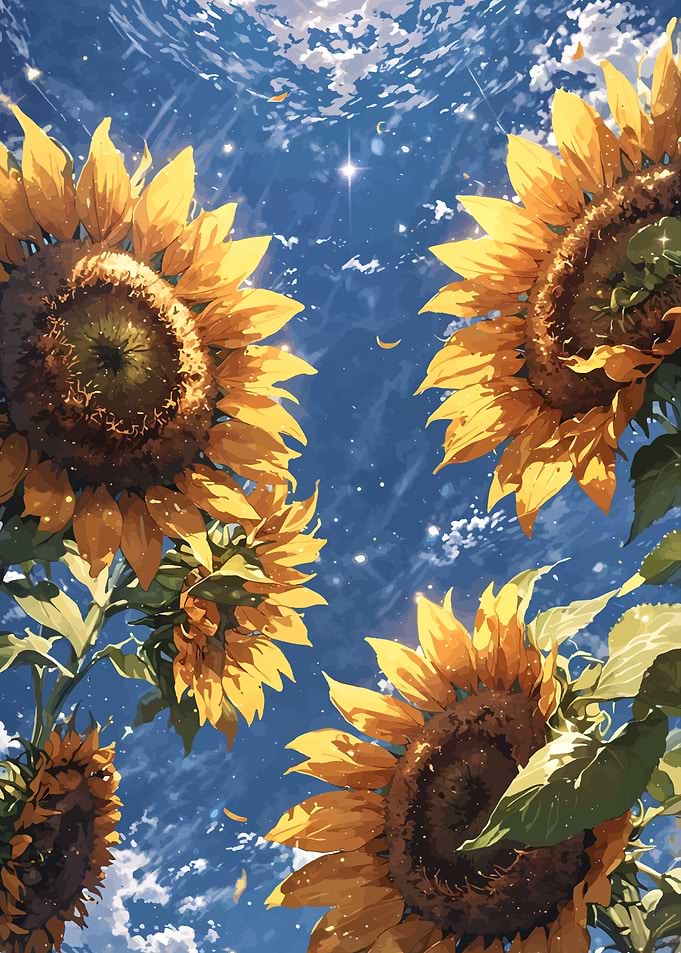 Sunflowers against a blue sky