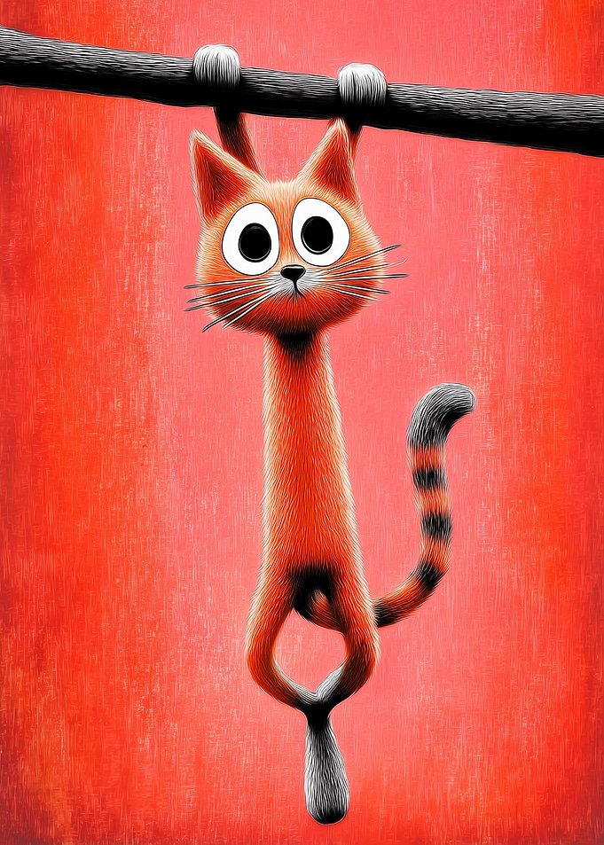 Cartoon Cat Hanging Upside Down