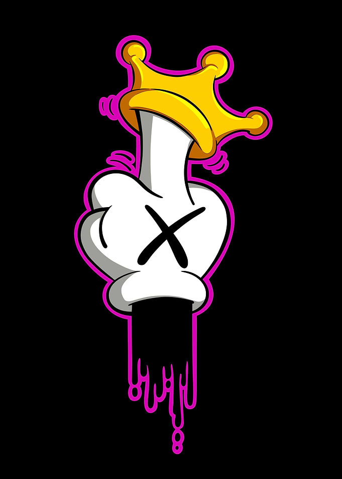 Cartoon Hand with Crown and Drips