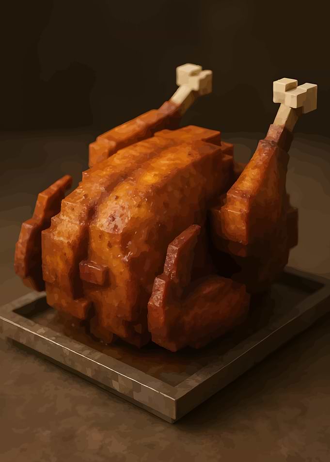 Voxel Art Roasted Turkey on Tray