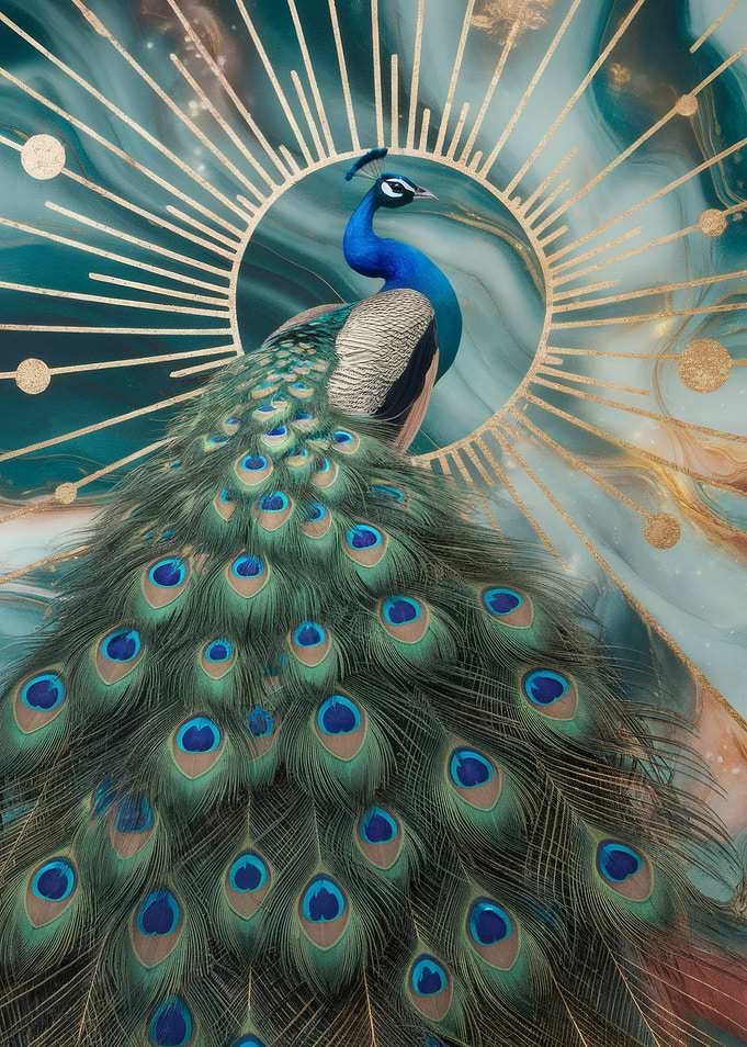 Elegant Peacock with Golden Halo