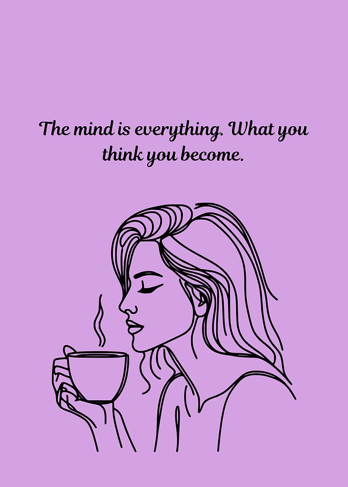 Inspirational Woman with Coffee Line Art