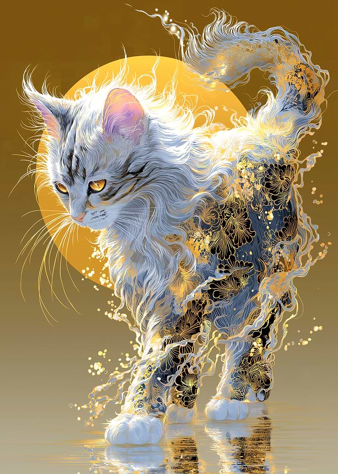 Elegant Cat with Floral Pattern