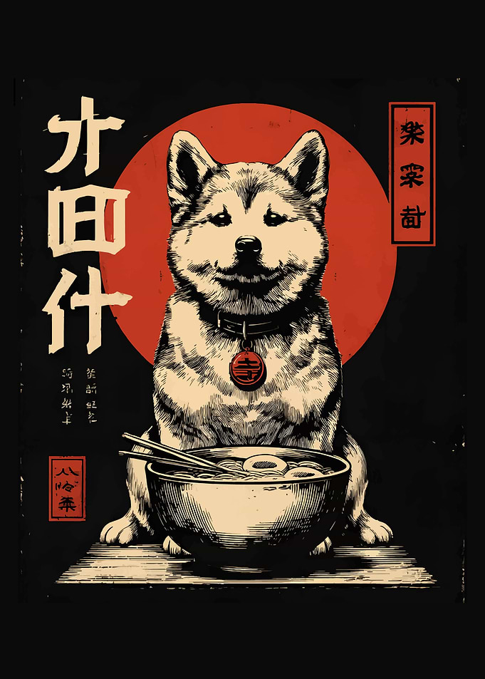 Shiba Inu with Ramen Bowl Art