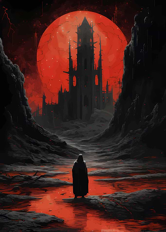 Dark Castle Under Red Moon