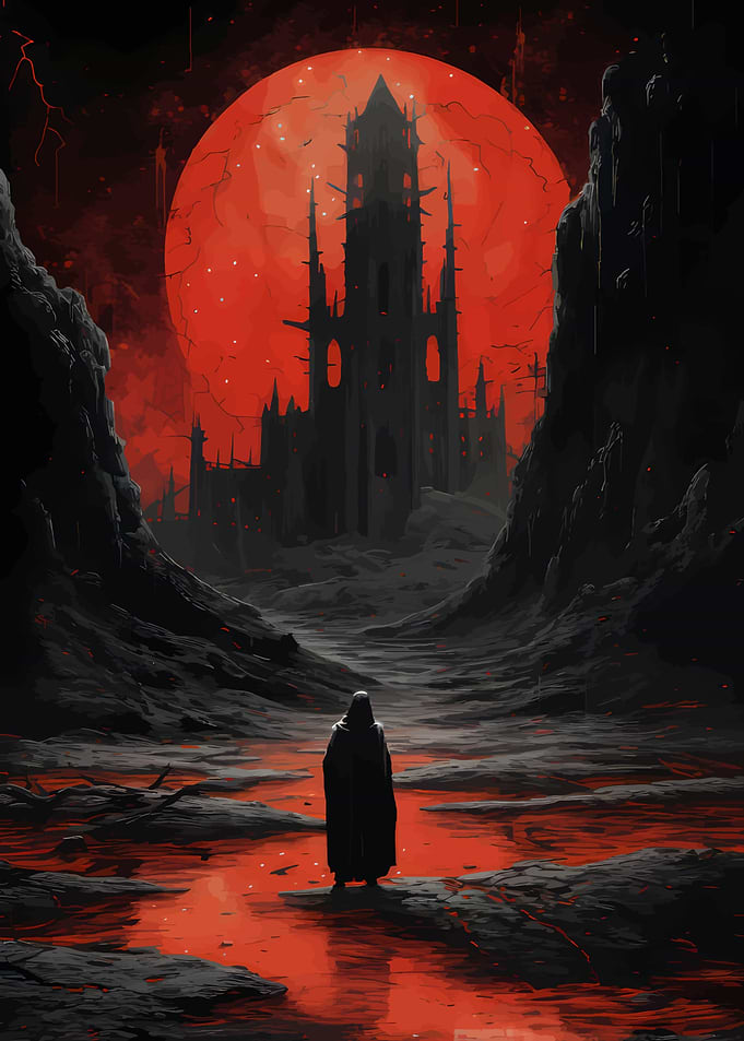 Dark Castle Under Red Moon