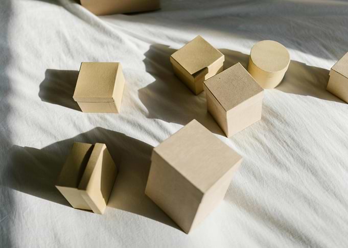 Beige Boxes on White Fabric