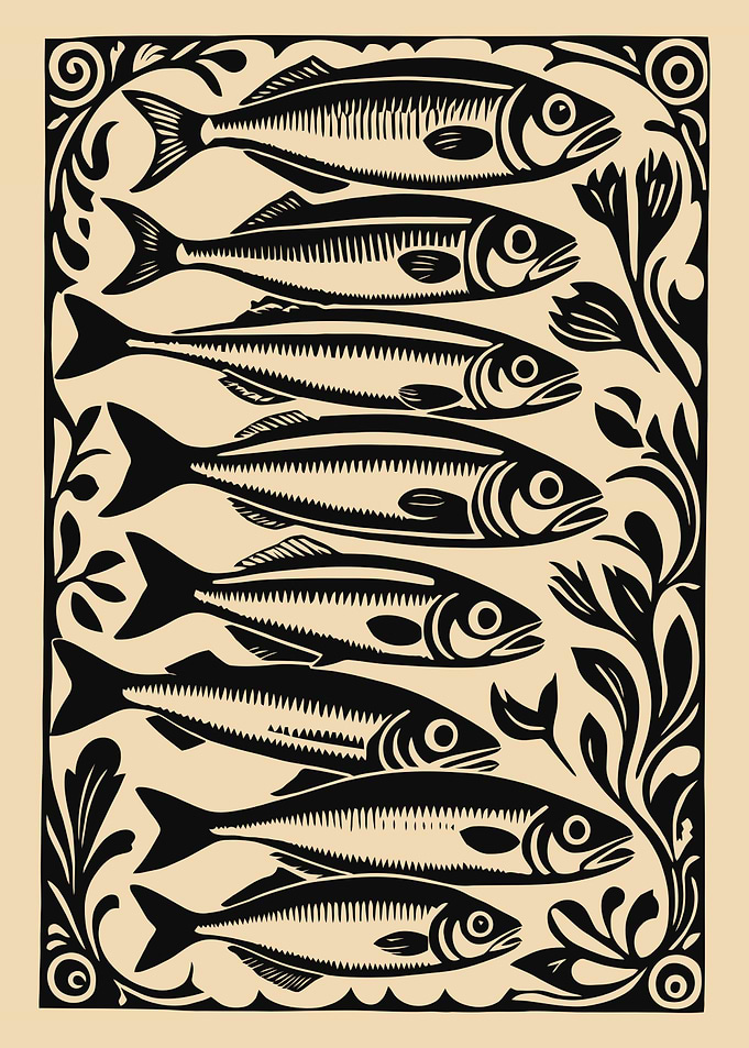 Fish Illustration with Floral Border