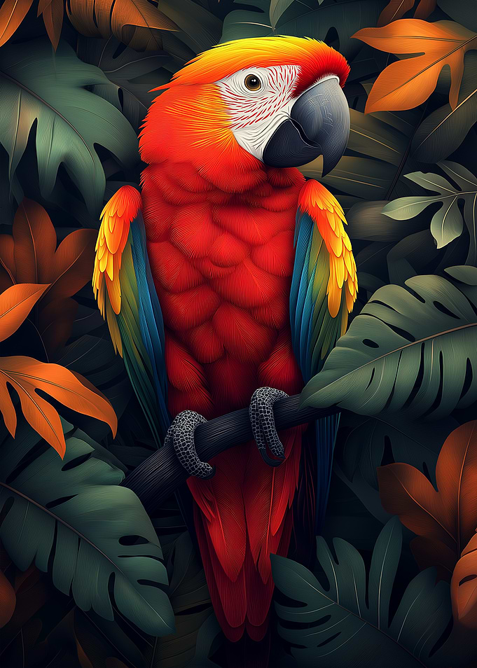 Colorful Parrot in Tropical Foliage