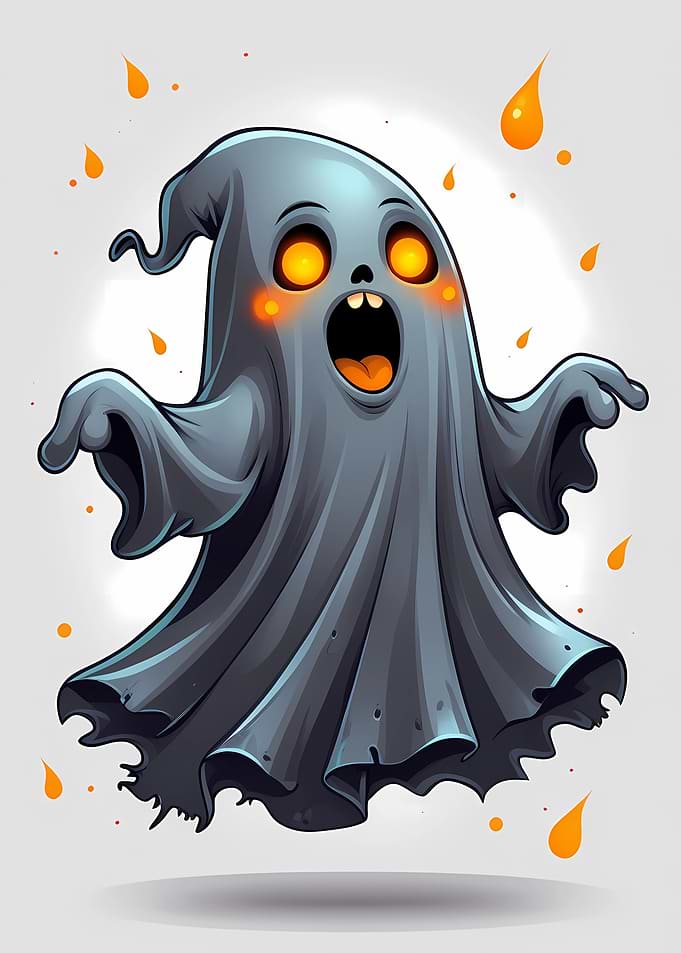 Cartoon Ghost with Glowing Eyes
