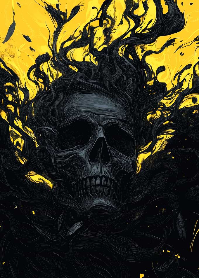 Skull with Black Smoke and Yellow Background