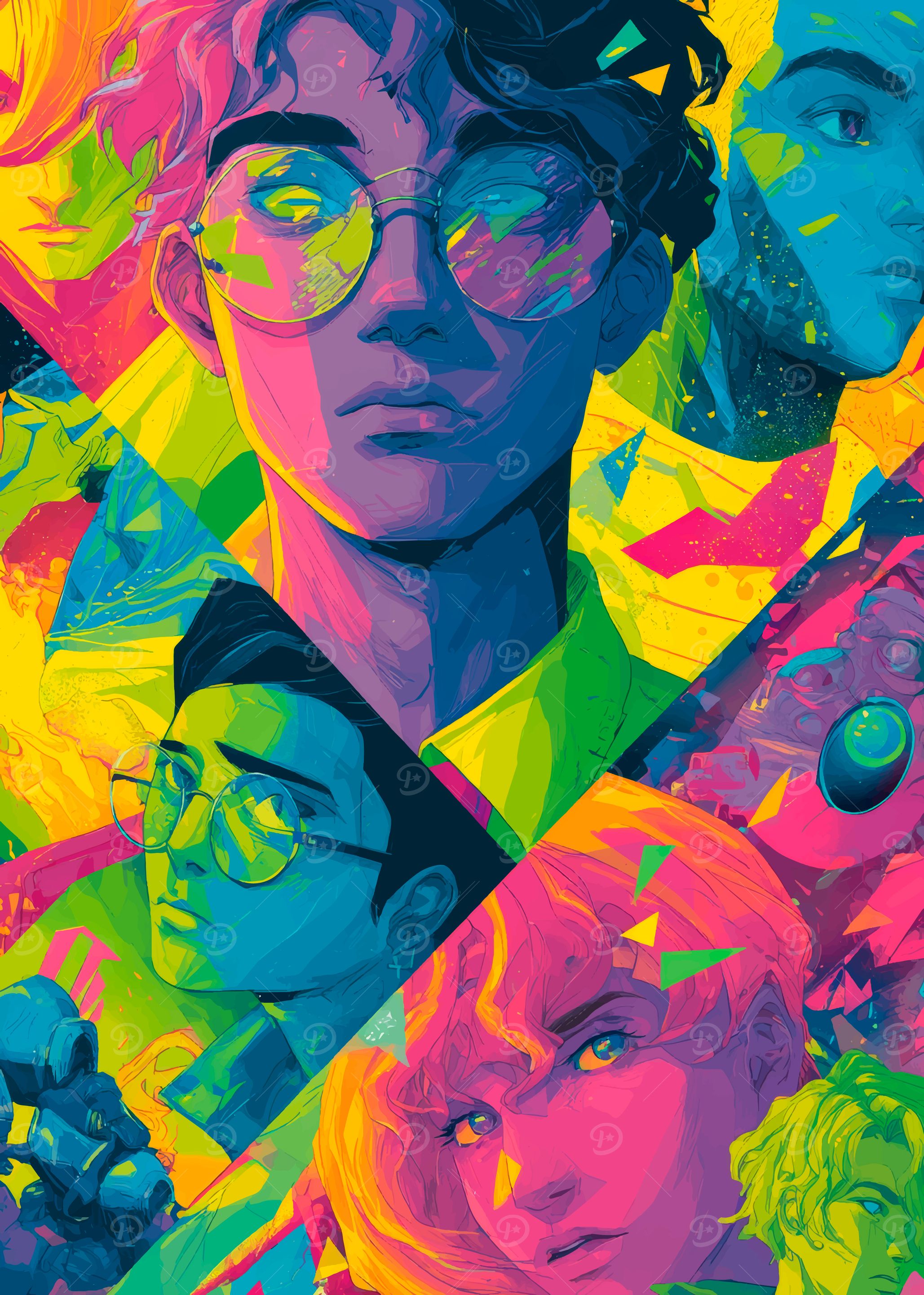 Colorful Portrait Collage with Geometric Shapes