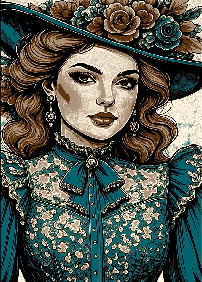 Victorian Woman Portrait with Floral Hat