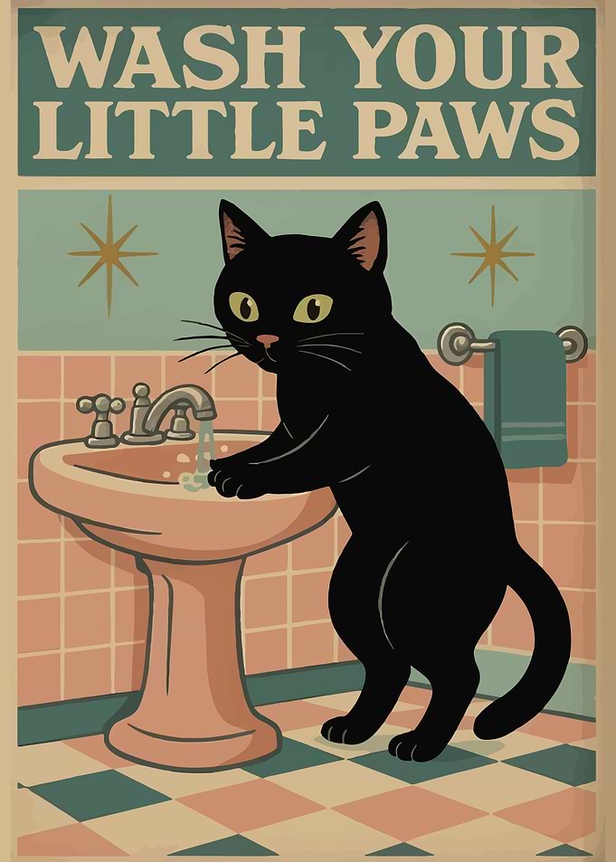 Wash Your Little Paws Cat Poster