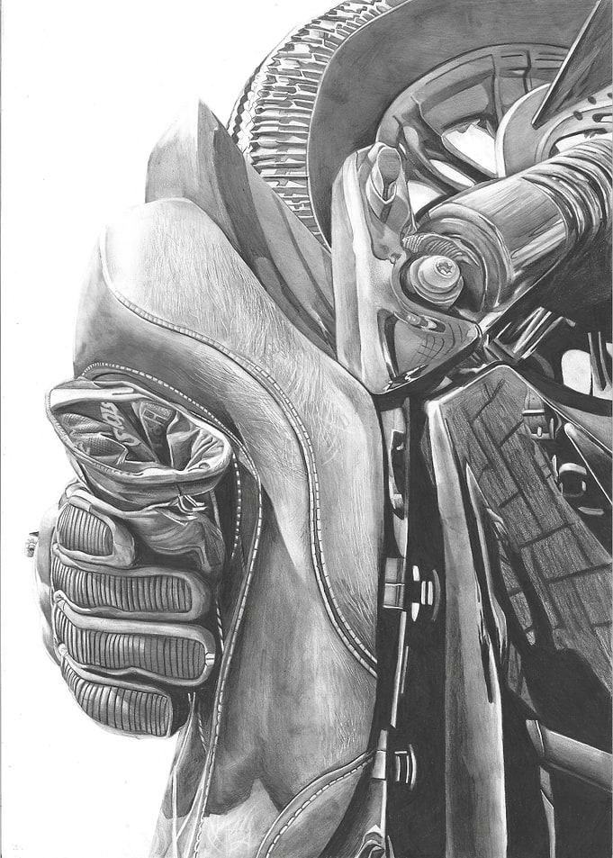 Motorcycle and gloves Drawing