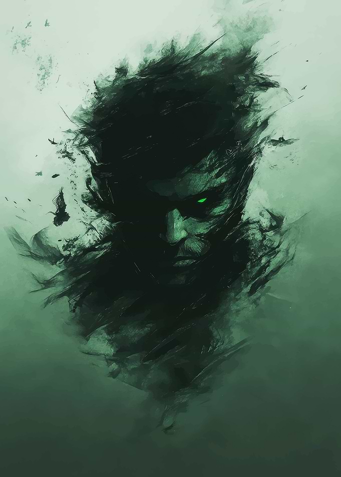 Eerie Green Portrait with Glowing Eye