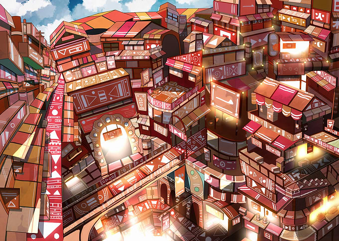 Abstract Cityscape with Geometric Buildings