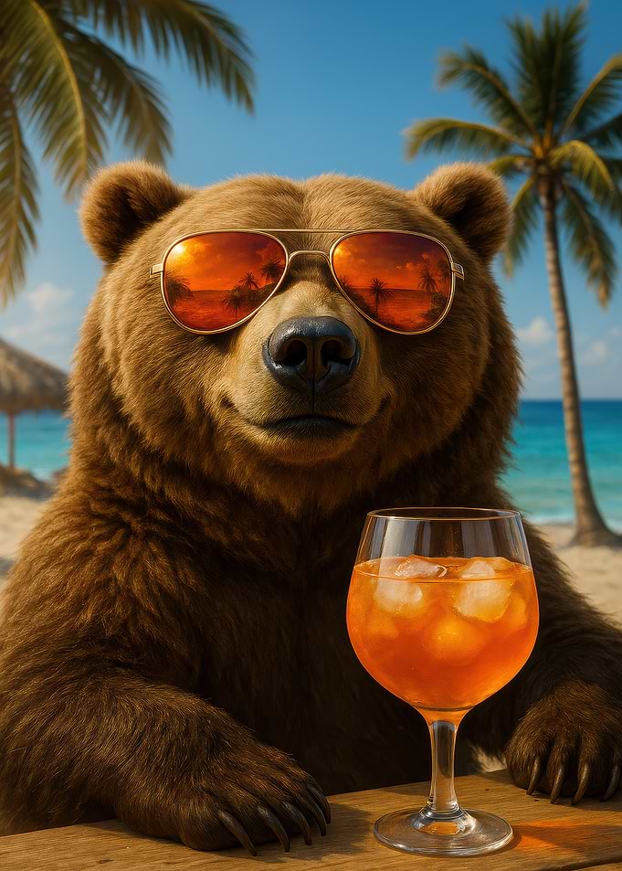 Bear with Cocktail on Tropical Beach