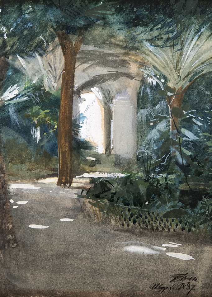 Watercolor Painting of a Garden Path