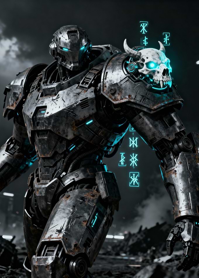 Cybernetic Warrior with Skull Shoulder Pad