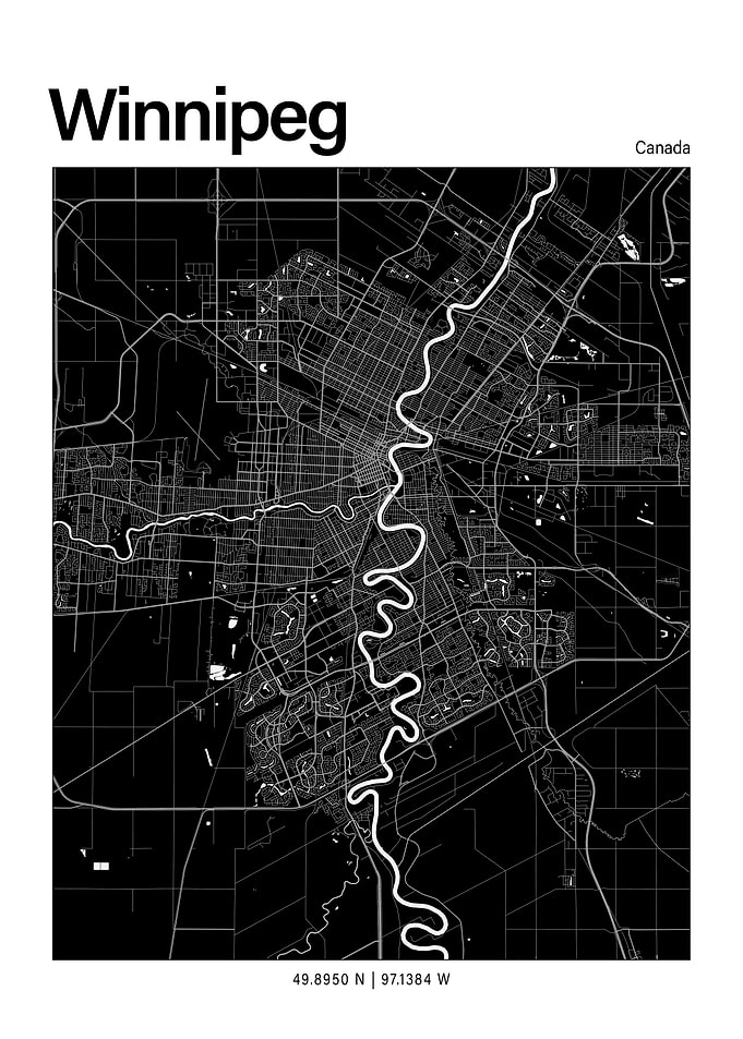 Winnipeg Black and White Map