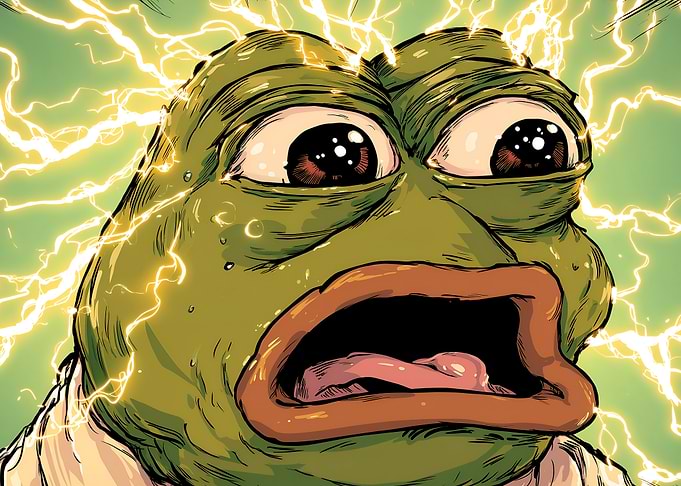 shocked pepe the frog with lightning meme