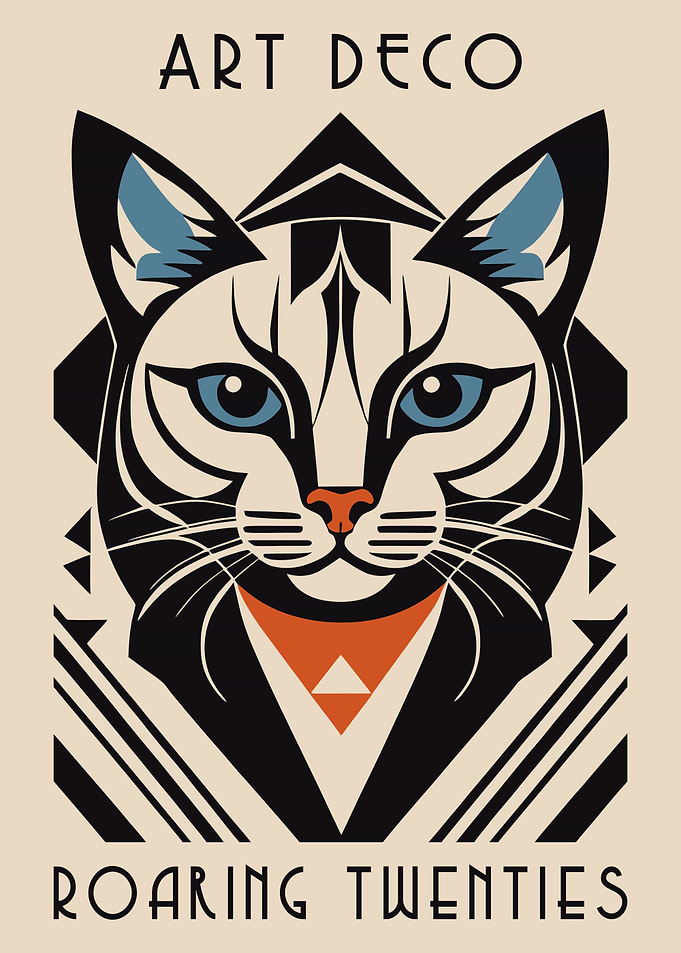 Art Deco Cat Roaring Twenties Poster