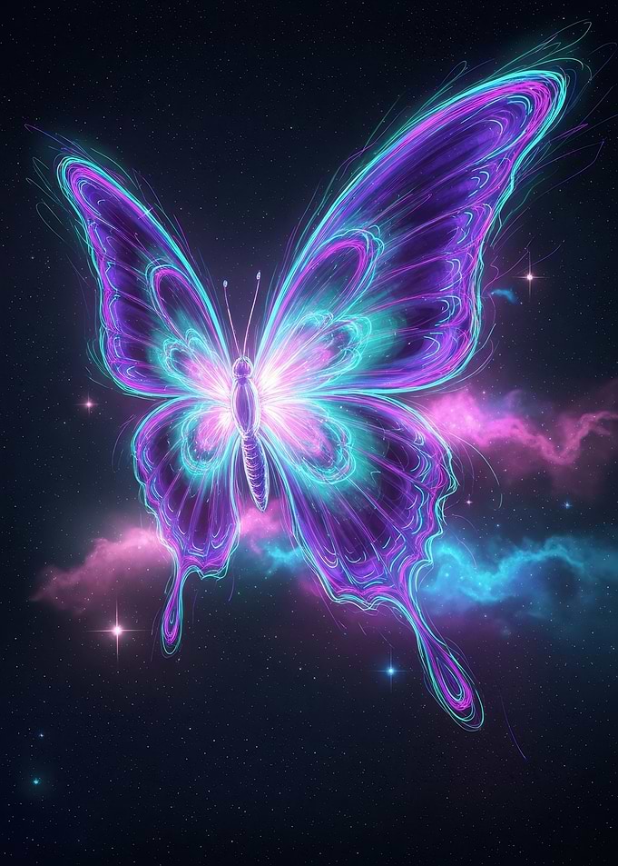 Neon Butterfly in Space