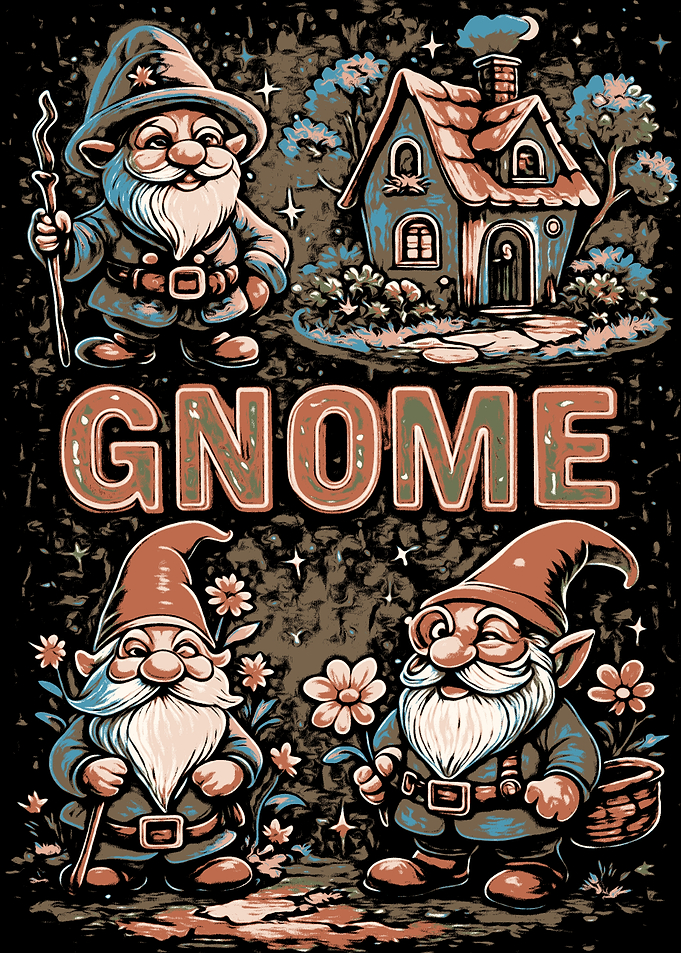 Gnome Illustration with House and Characters
