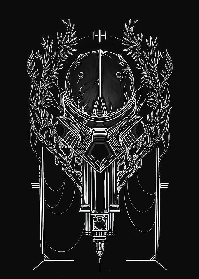 Monochrome Sci-Fi Helmet with Floral Accents