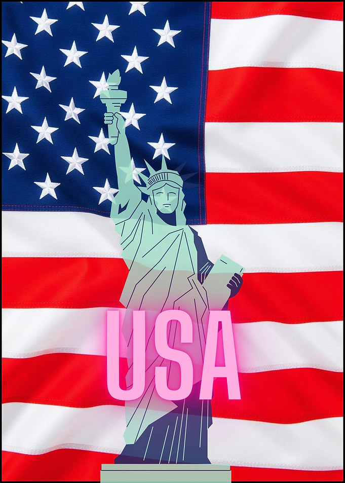 Statue of Liberty with USA Flag