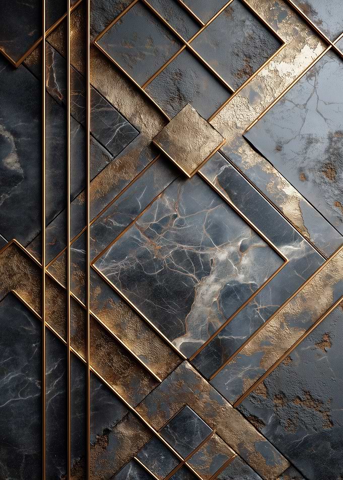 Abstract Marble and Gold Geometric Pattern