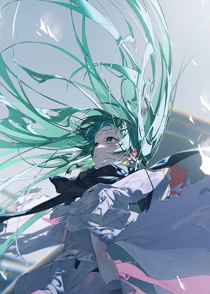 Girl with Flowing Turquoise Hair