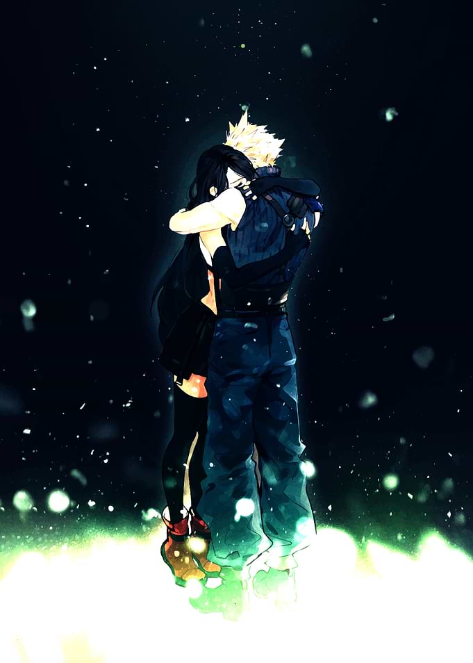 Cloud and Tifa Embrace in Digital Art