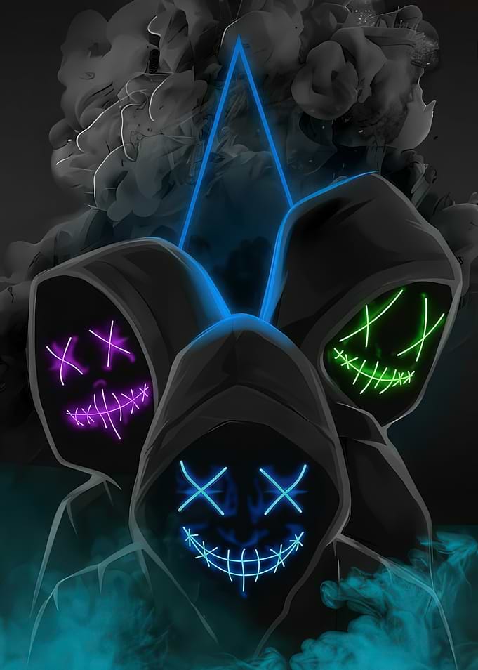 Hooded Figures with Neon Masks