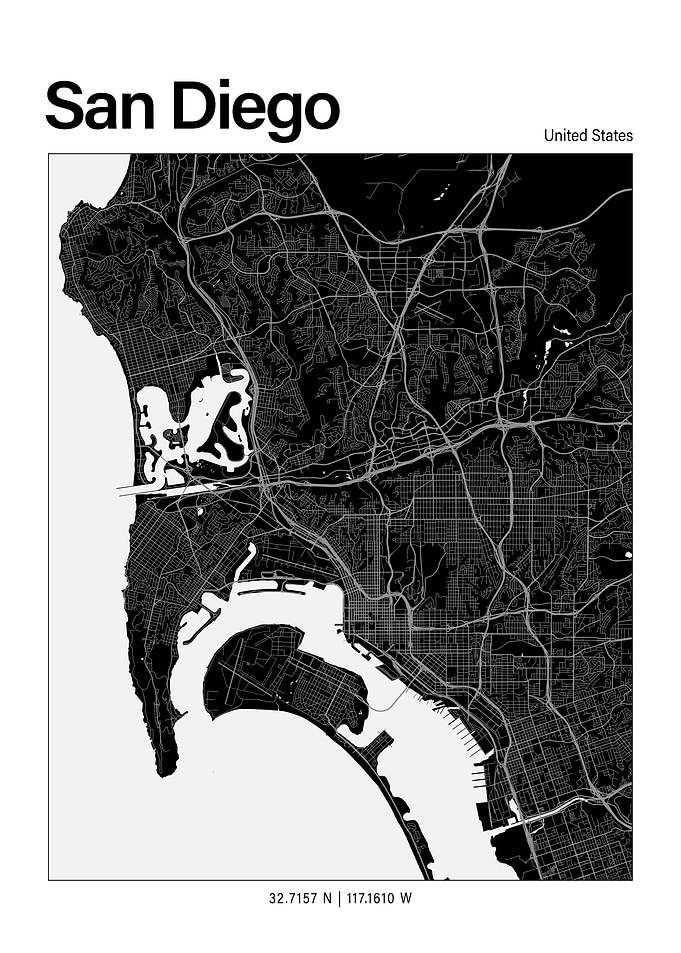 San Diego Black and White Map
