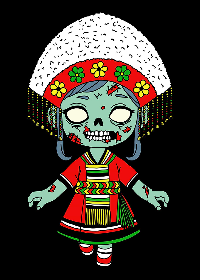 Taiwanese Gaoshan Zombie Girl in Traditional Dress