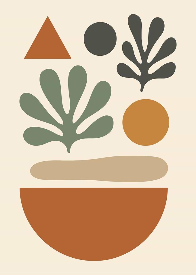 Abstract Geometric Shapes and Leaves Art