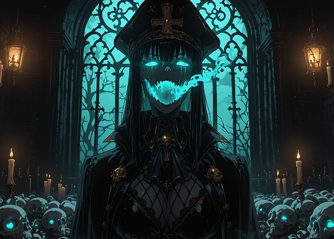 Eerie Anime Character with Skull Face