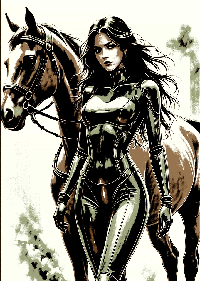 Woman in Catsuit with Horse