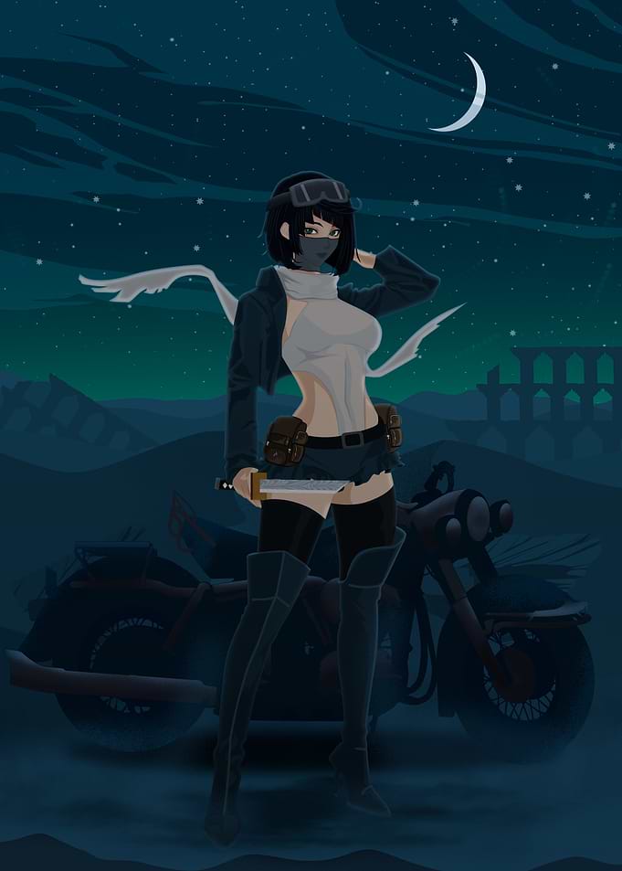 Post-Apocalyptic Warrior with Motorcycle