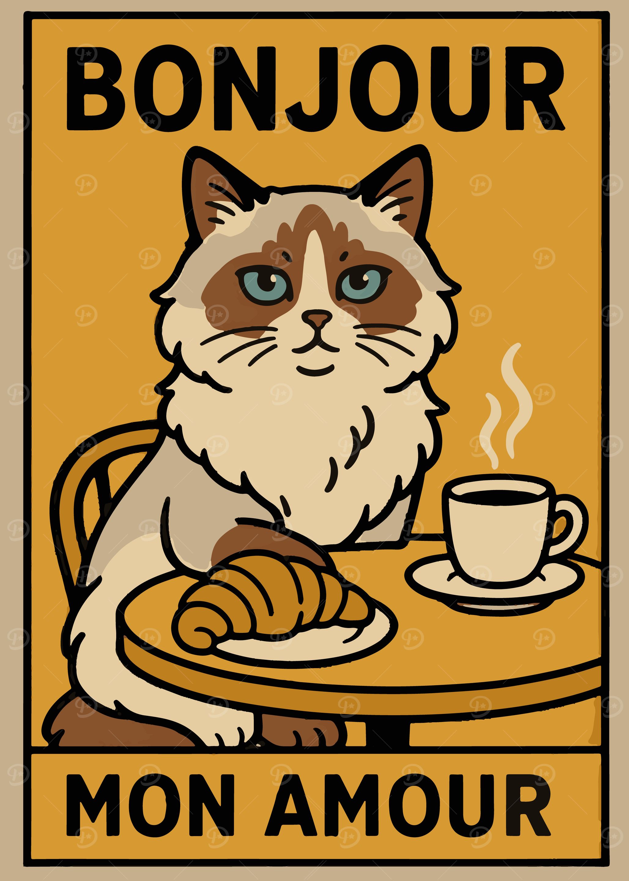 Bonjour Mon Amour Cat Illustration
